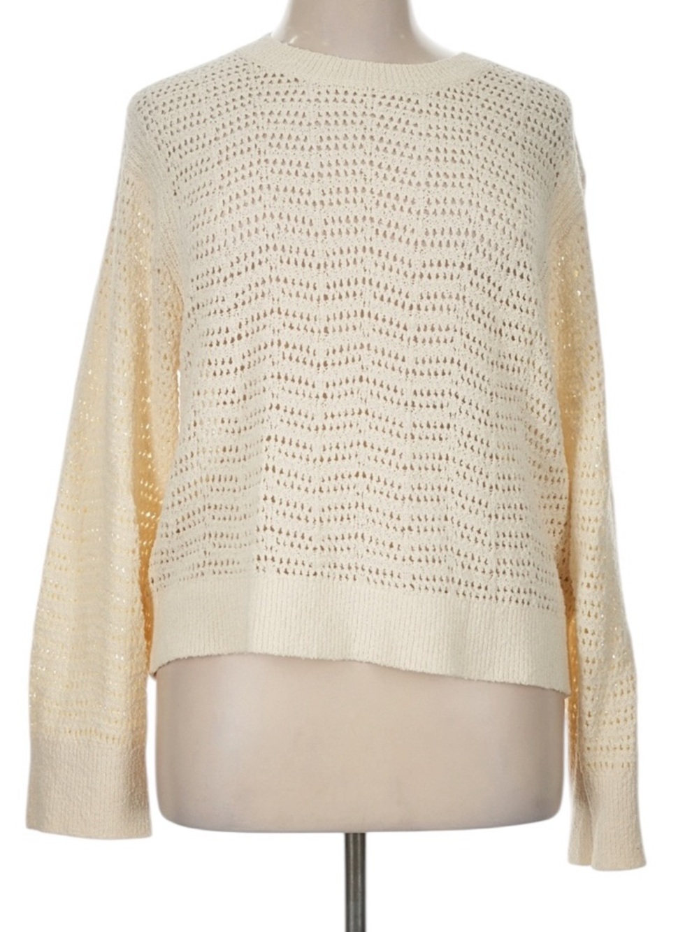 J. Crew Pointelle Crewneck Sweater Size XL Cream Open Knit Beachy Summer NWT - Picture 3 of 10